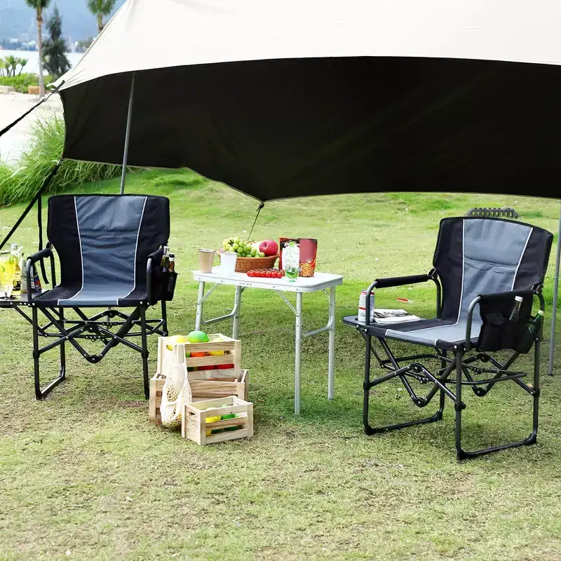 2-Pack Oversized Folding Director's Chairs, Heavy Duty Portable Camping Chairs with Side Table and Storage Pocket, Supports 400 lbs