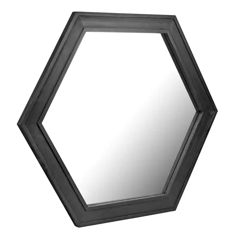 Wooden Hexagon Decorative Wall Mirror