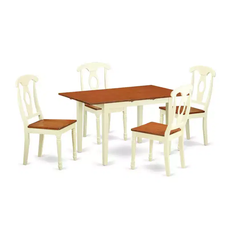 Dining Room Set 5 Piece Table & Chair Set - Rectangle Wood Table with Butterfly Leaf - Kitchen Dinette Furniture