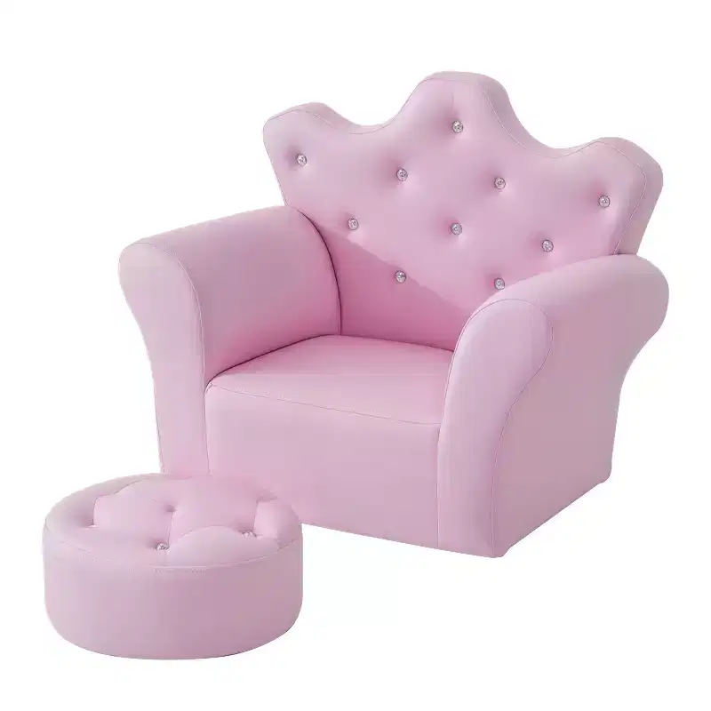 Qaba Kids Sofa Set, Children's Upholstered Sofa with Footstool, Princess Sofa with Diamond Decoration, Baby Sofa Chair for Toddlers, Girls, Pink