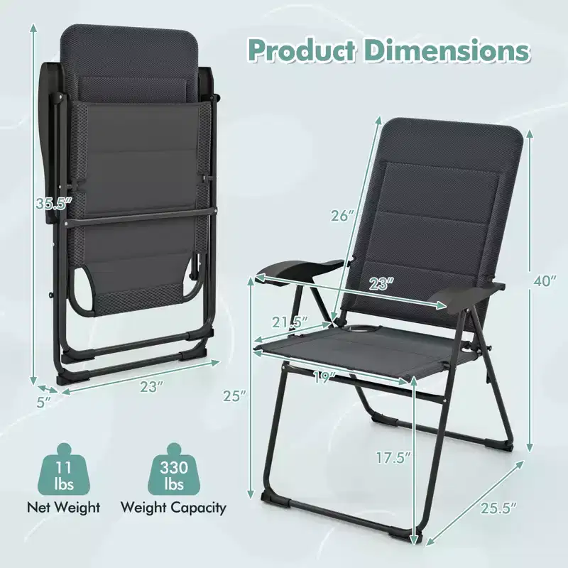Costway 4PCS Patio Folding Chairs Back Adjustable Reclining Padded Garden Furniture