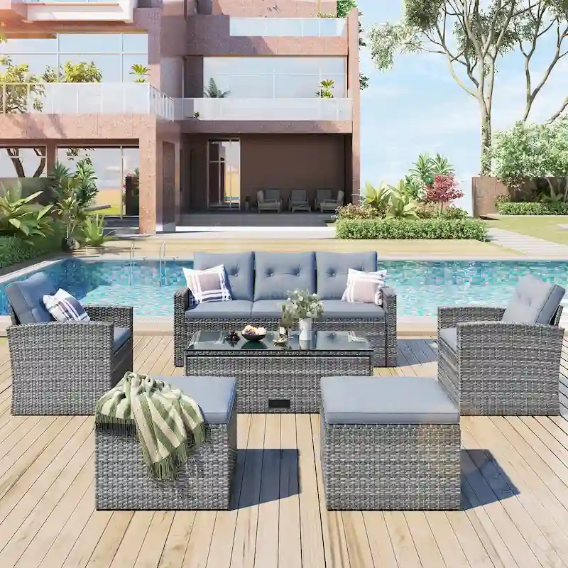 6 piece All-Weather Wicker rattan Patio Outdoor Sectional Set