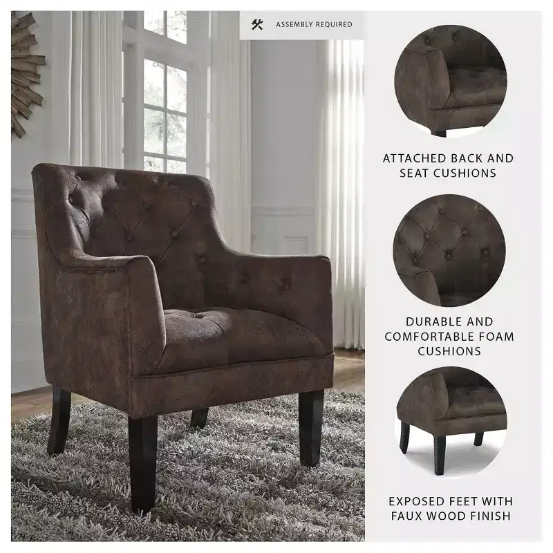 Mahogany Faux Leather Tufted Upholstered Accent Armchair