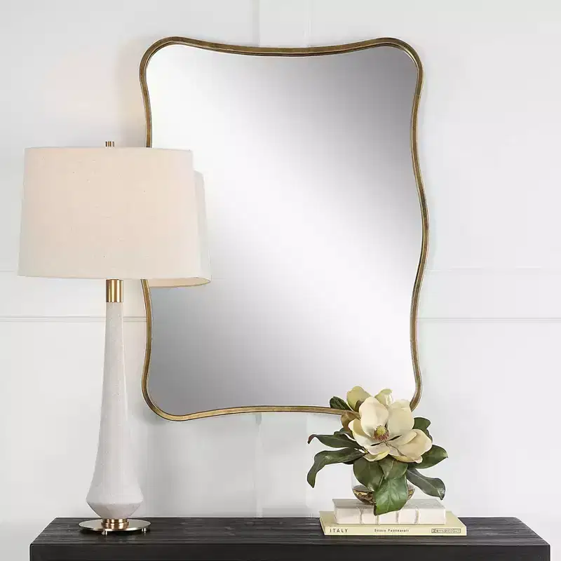 Pavia Antiqued Gold 28 x 36 Curvy Vanity Wall Mirror