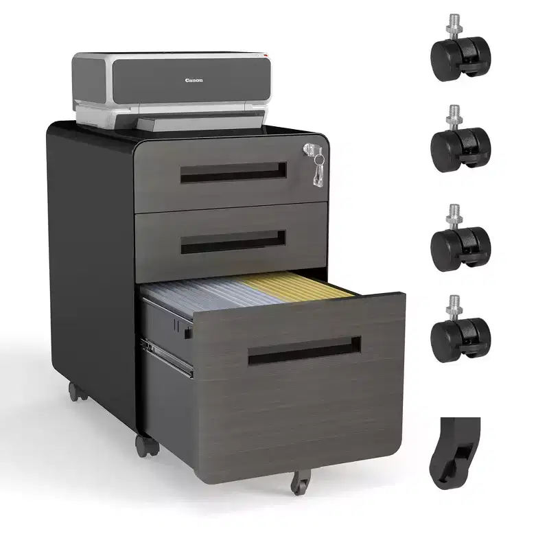 VIYET 23H Mobile File Cabinet with Lock - All-Steel Fully Assembled, Anti-Tip Design & Locking Casters, Fits A4/Letter, for Home/Office (Black)