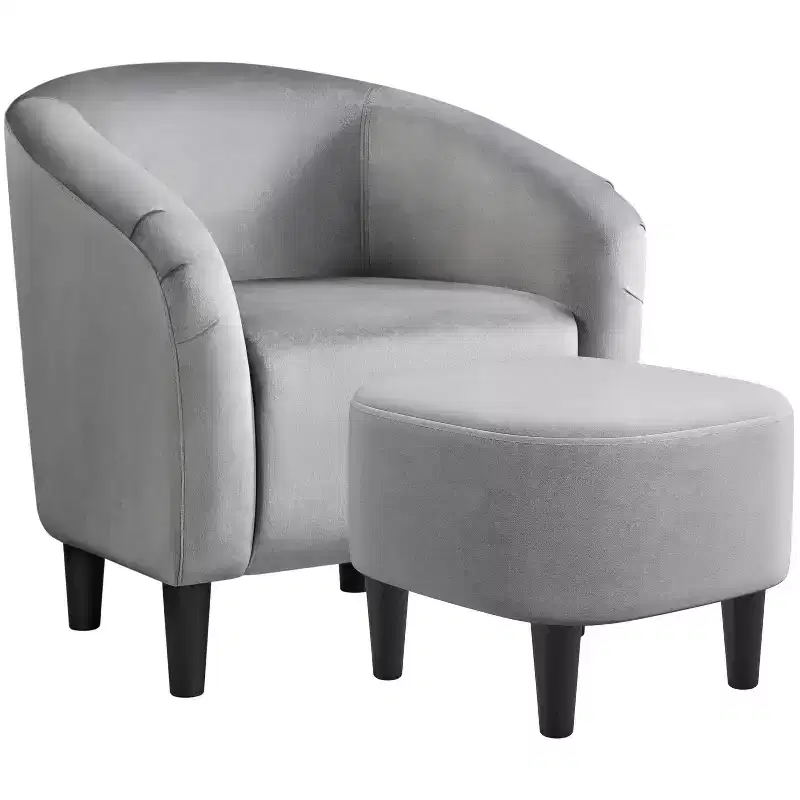 Yaheetech Fabric Upholstered Accent/Barrel Chair and Ottoman Set for Living Room