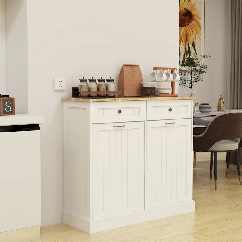 Kitchen Trash Cabinet with 2 Drawers
