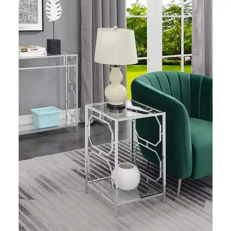Chrome End Table with Sleek Frame and Smooth Surface, Contemporary Accent Side Table for Living Room or Office