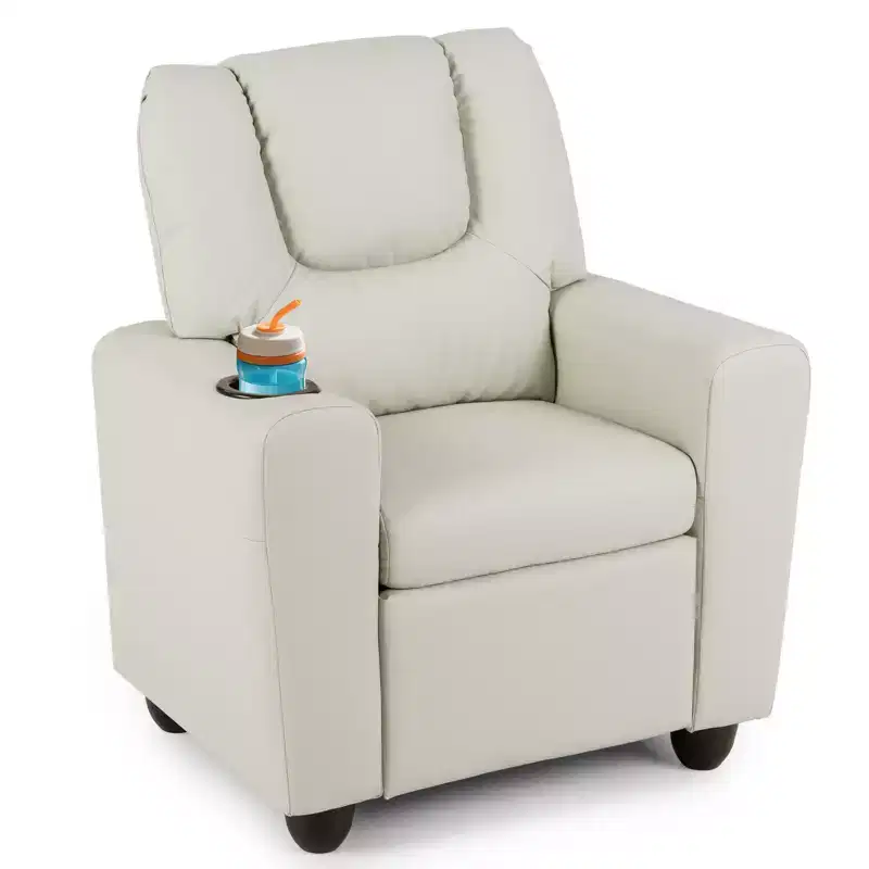 Costway Kids Recliner Chair with Cup Holder & Side Pocket Adjustable Backrest Footrest Beige/Black/Pink/Brown