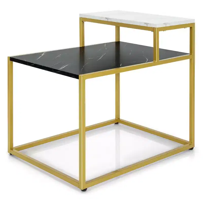 2-Tier End Table with Metal Frame and Storage Shelf