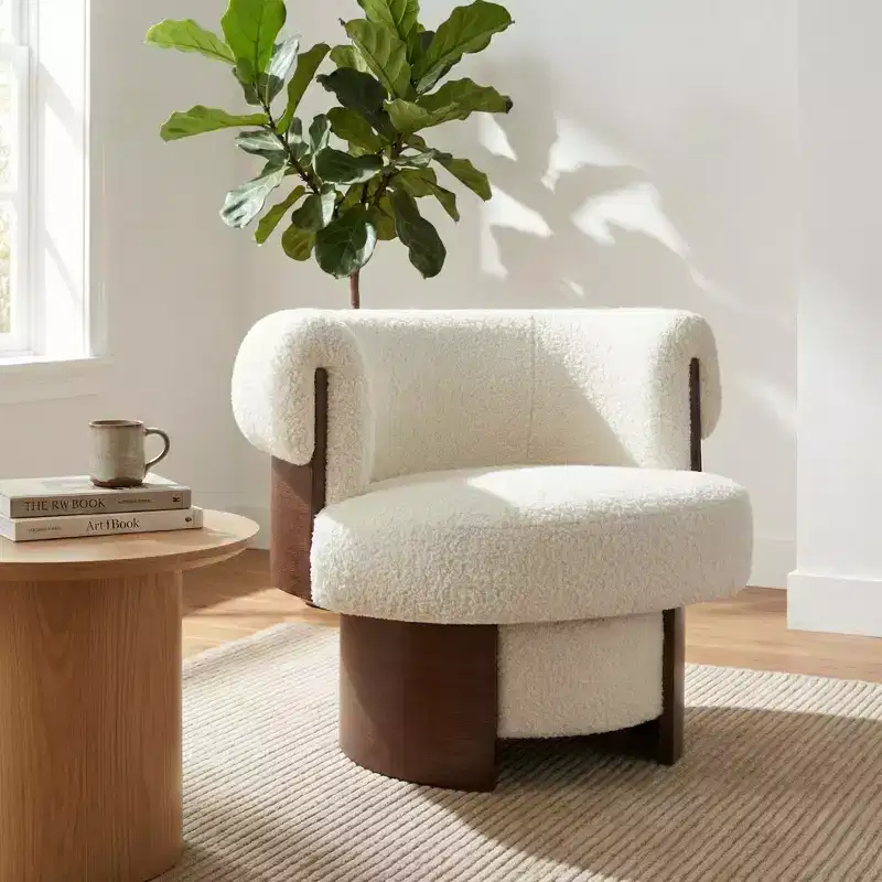 Whisen 360 Swivel Barrel Chair with Sculptural Bentwood Design, Solid Wood Frame, 32'' Wide, Versatile for Living Room and Bedroom