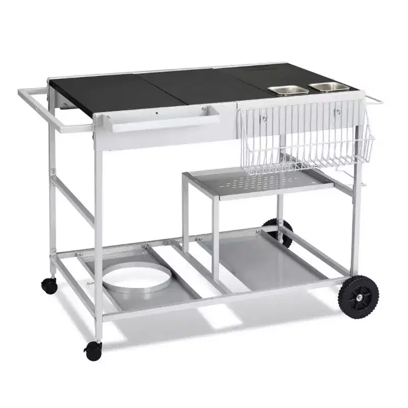 Karl Home 4-Wheel Silver BBQ Cart Stainless Steel Top with Seasoning Tray