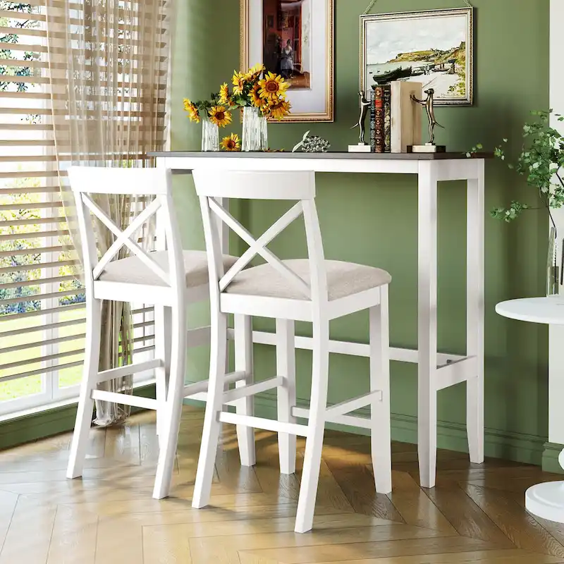 3PCS Rectangular Wood Bar Dining Set