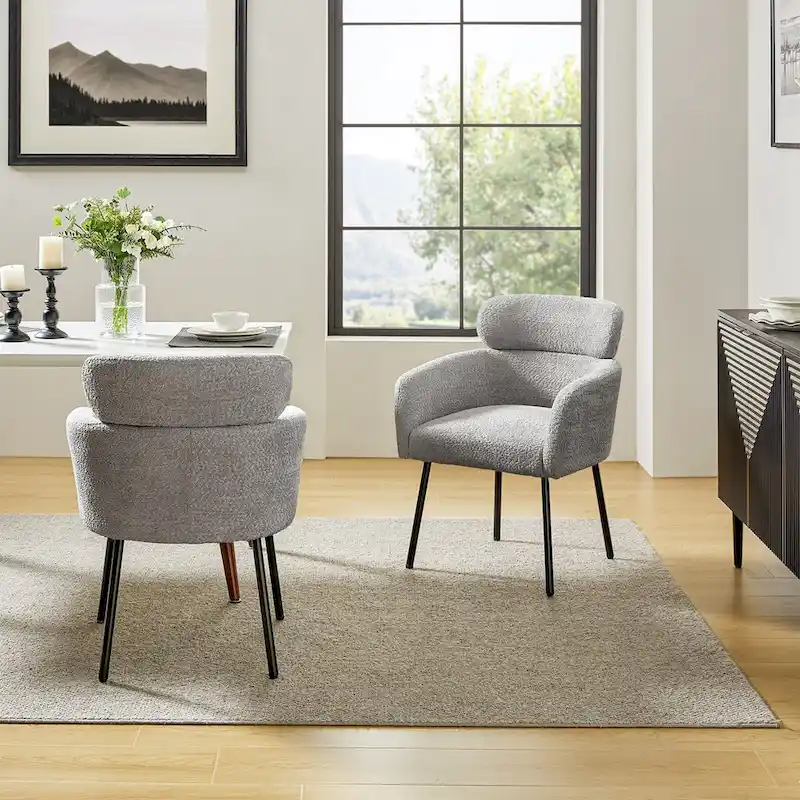 Amos Modern Boucle Dining Chair with Adjustment Feet Set of 2 by HULALA HOME