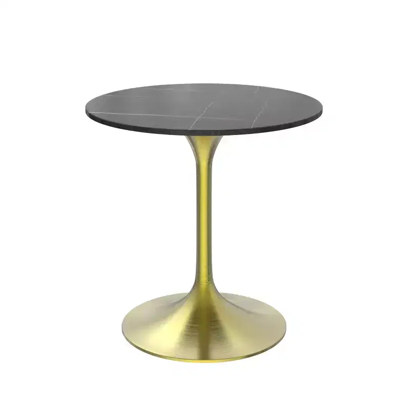 LeisureMod Verve 27 Round Dining Table - Sintered Stone Top with Brushed Gold Pedestal Base Accent Side Table for Kitchen and Home