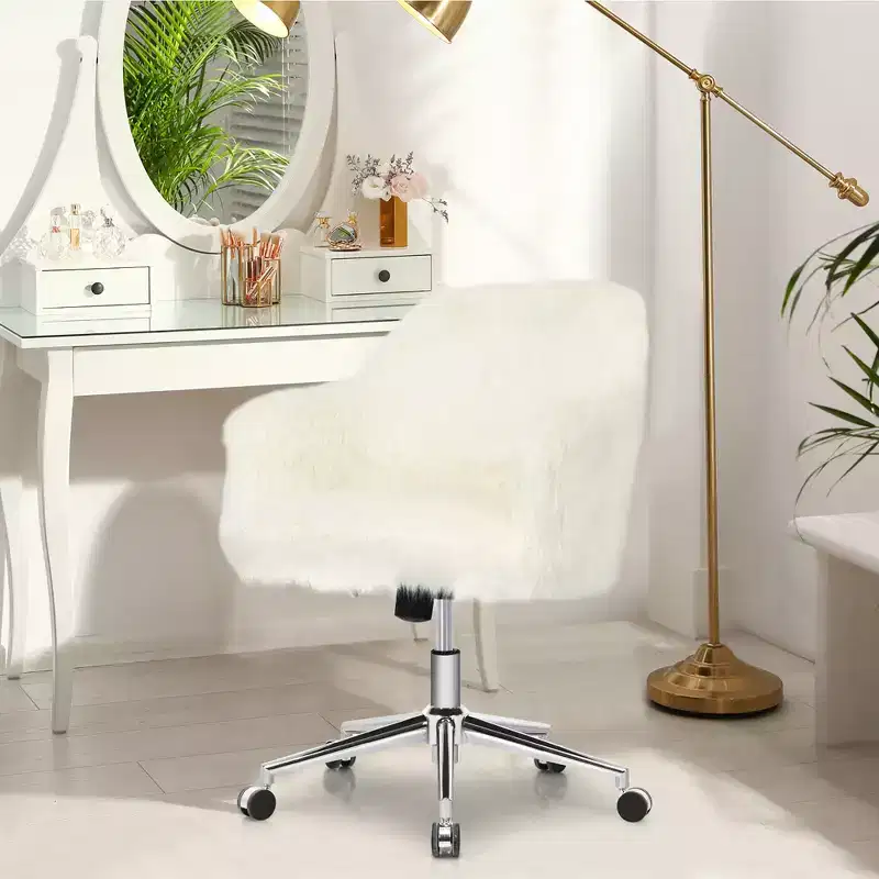 Synthetic Swivel Office Chair Adjustable Task Chair Fluffy Vanity Chair