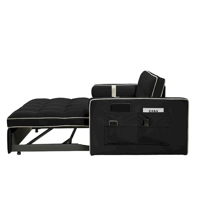 Modern 55.5 Pull Out Sleep Sofa Bed 2 Seater Loveseats Sofa Couch with side pockets, Adjsutable Backrest and Lumbar Pillow