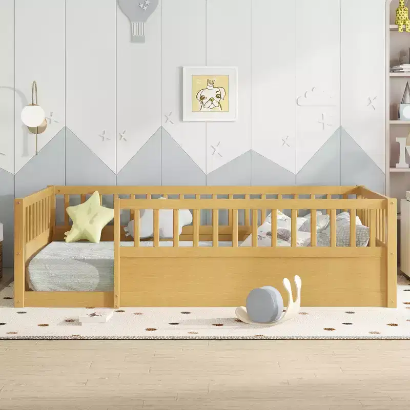 GDFStudio Julian Modern Montessori Floor Bed with Fence