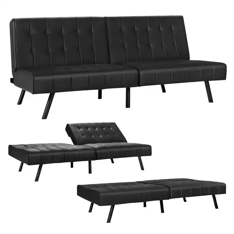 Costway Futon Sofa BedPU Leather Convertible Folding Couch Sleeper Lounge White/Black/Grey