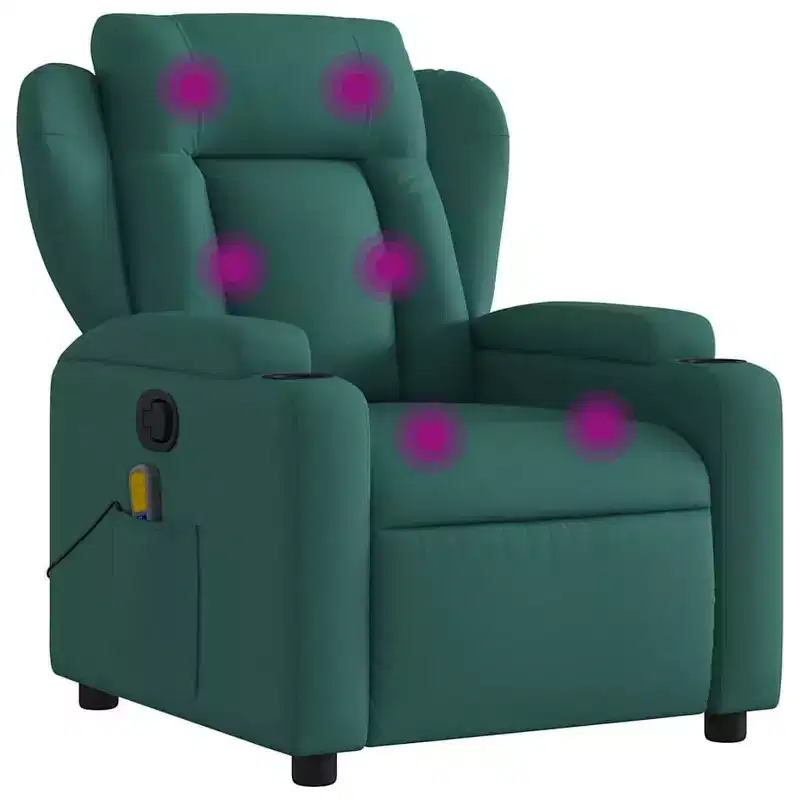 Dark Green Fabric Massage Recliner Chair – Manual Recline, USB Vibration, 1-Seat
