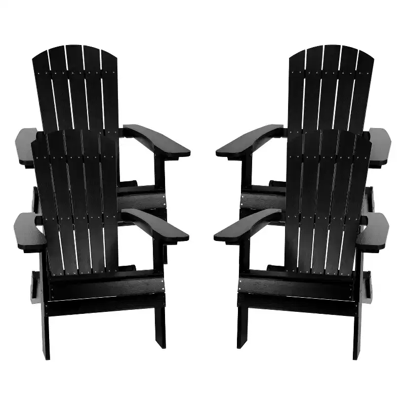 Flash Furniture Set of 4 Charlestown All-Weather Poly Resin Folding Adirondack Chair