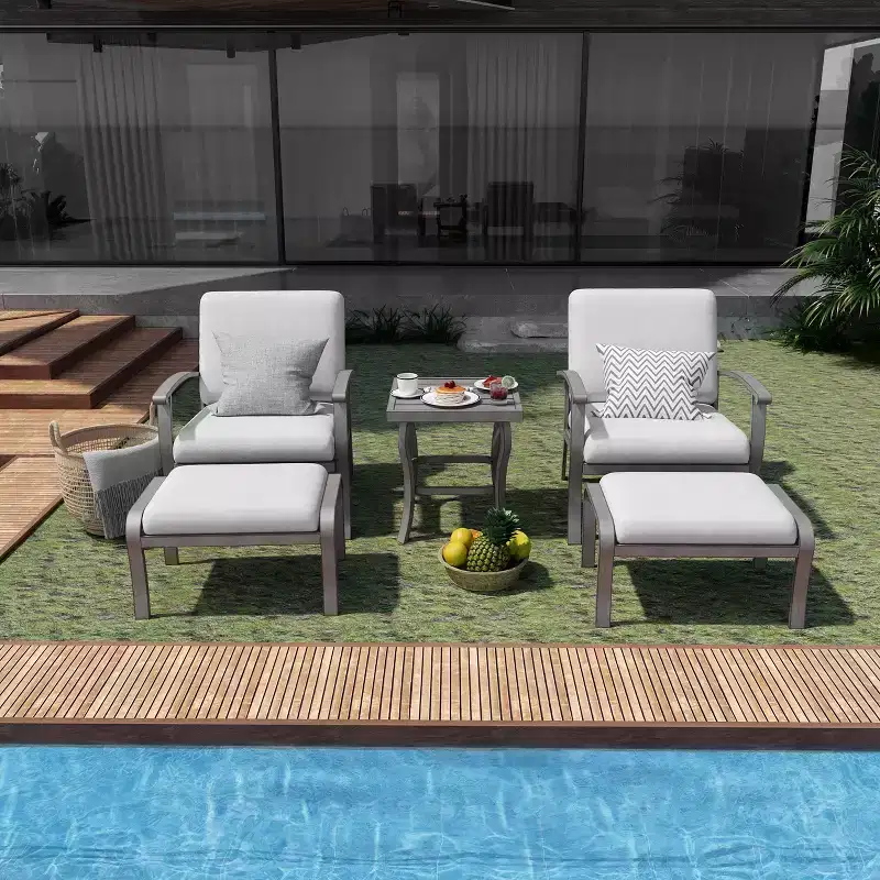 HAPPATIO 5 Piece Aluminum Outdoor Patio Furniture Set, Patio Chairs with Ottomans and Side Table, Patio Conversation Set for Porch Garden (Gray)