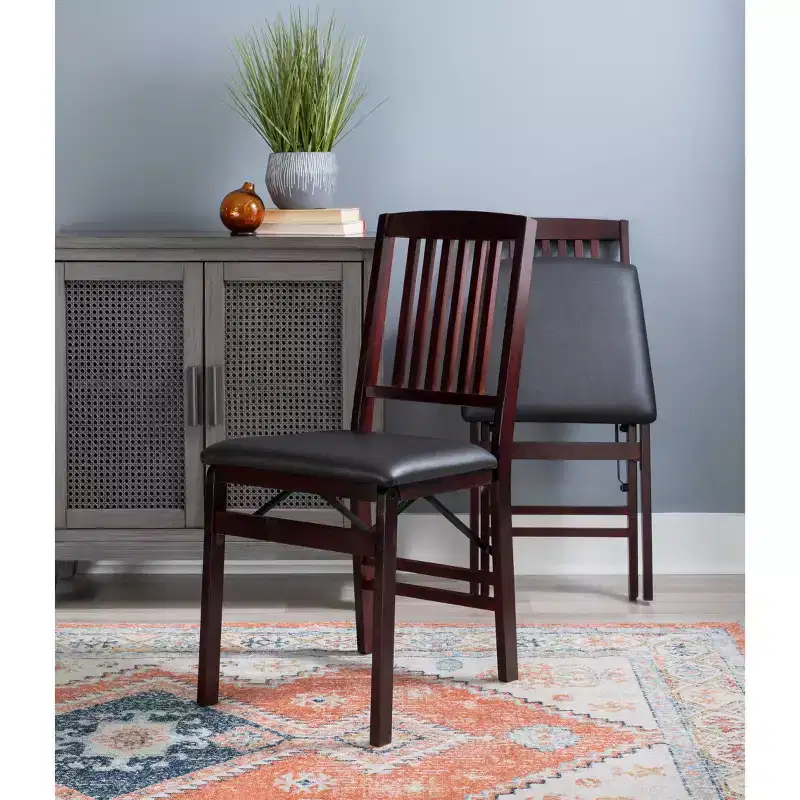 Set of 2 Triena Mission Back Faux Leather Folding Chair Espresso - Linon: Rubberwood Frame, No Assembly, Spot Clean