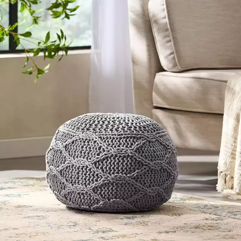 Okak Knitted Bean Bag Sofa, Ottoman Chair Round Pouf, Floor Chair Comfy Chair for Living Room, Bedroom, Dorm, No Assembly