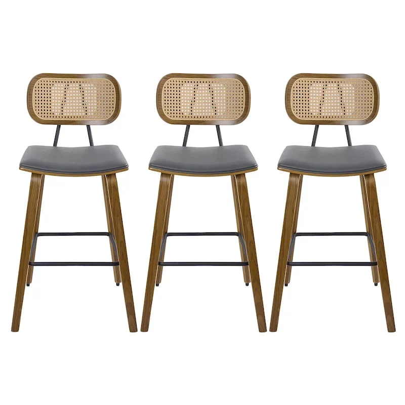 26-inch Wood Counter Height Bar Stools with Rattan Back
