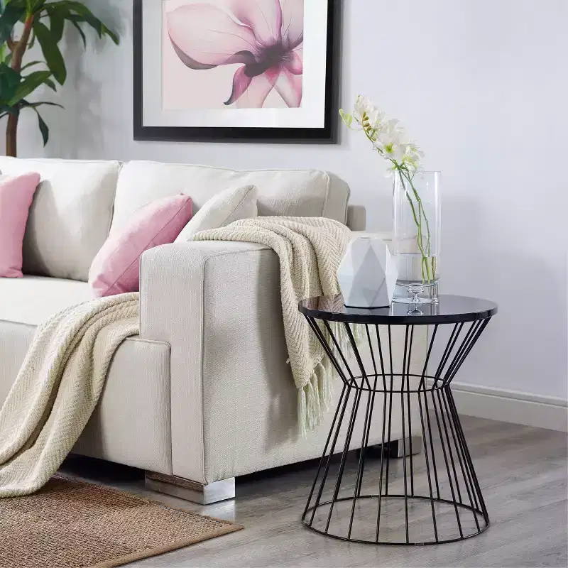 Lulu Side Table French Black - Adore Decor: Mid-Century Modern, No Assembly, Round MDF Top