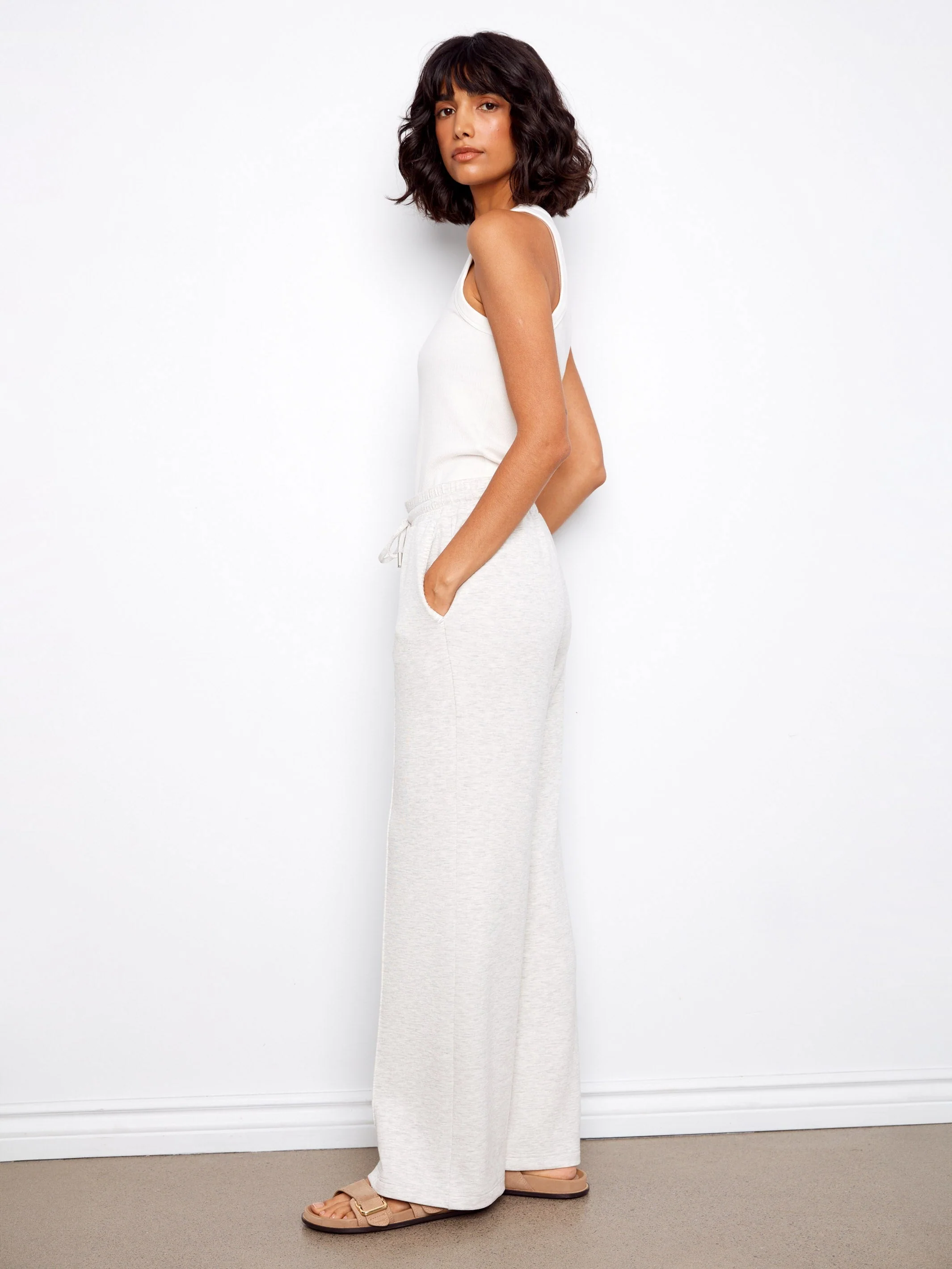 Wide Leg Jogger Pants - Heather Light Grey