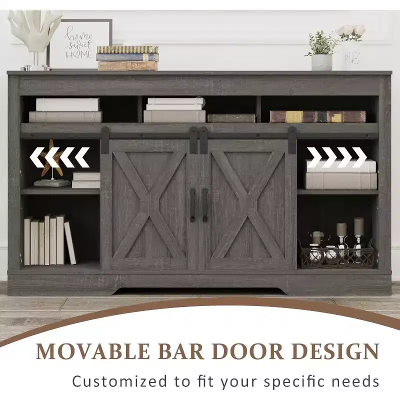 Farmhouse TV Stand with Sliding Barn Doors, Fits TVs up to 65 Inches, 34