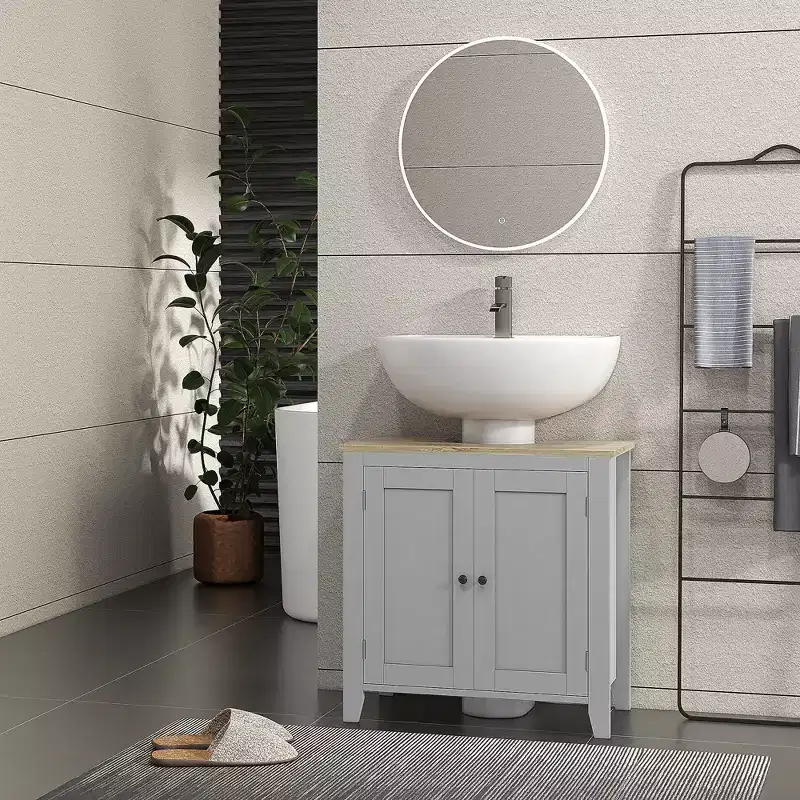 Kleankin Under-Sink Bathroom Sink Cabinet, Storage Unit with U-Shape and Adjustable Internal Shelf
