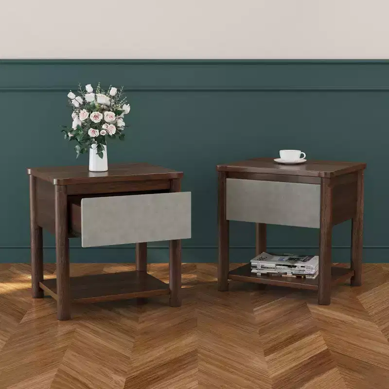 Set of 2 Modern Wood Nightstands with Drawer, Farmhouse Bedside Tables for Bedroom or Living Room-Panipeachy