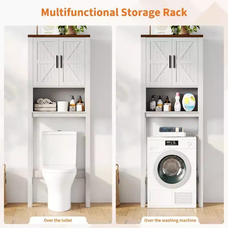 Modern Over-the-Toilet Storage Cabinet, Free Standing Bathroom Organizer with Adjustable Shelves and Anti-Tip Device