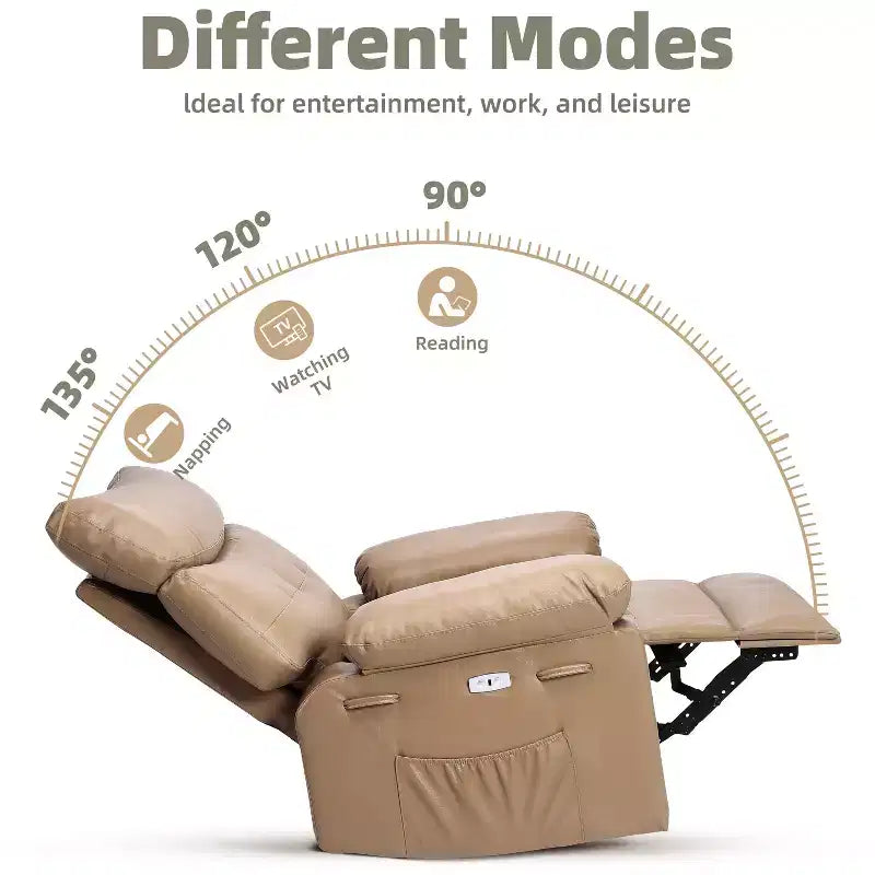37.4 PU Leather Power Lift Recliner Chair, Adjustable Recliner, 1.5X Sponge Filling, Seat Width, Cup Holders, Ergonomic Single Sofa
