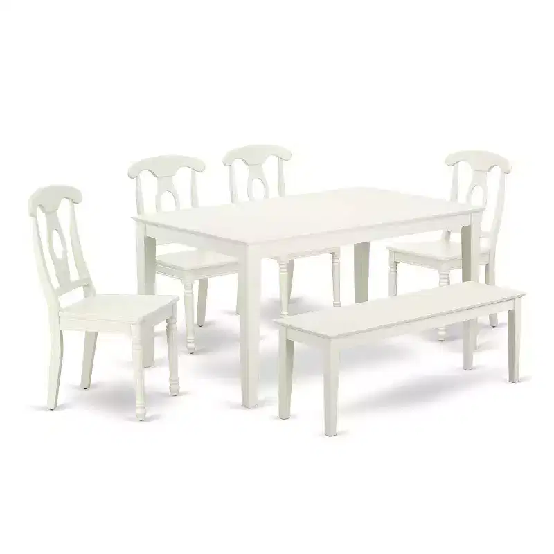 Country Cottage Dining Set 6pc - 60 Inch Table, 4 Chairs, Bench - Farmhouse Style