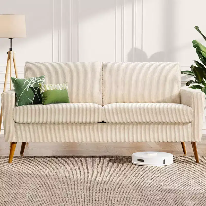 Dyonery Mid Century Modern Loveseat 68 Retro Sofa | 24 Deep Cloud Seat | Solid Wood 800lb Support