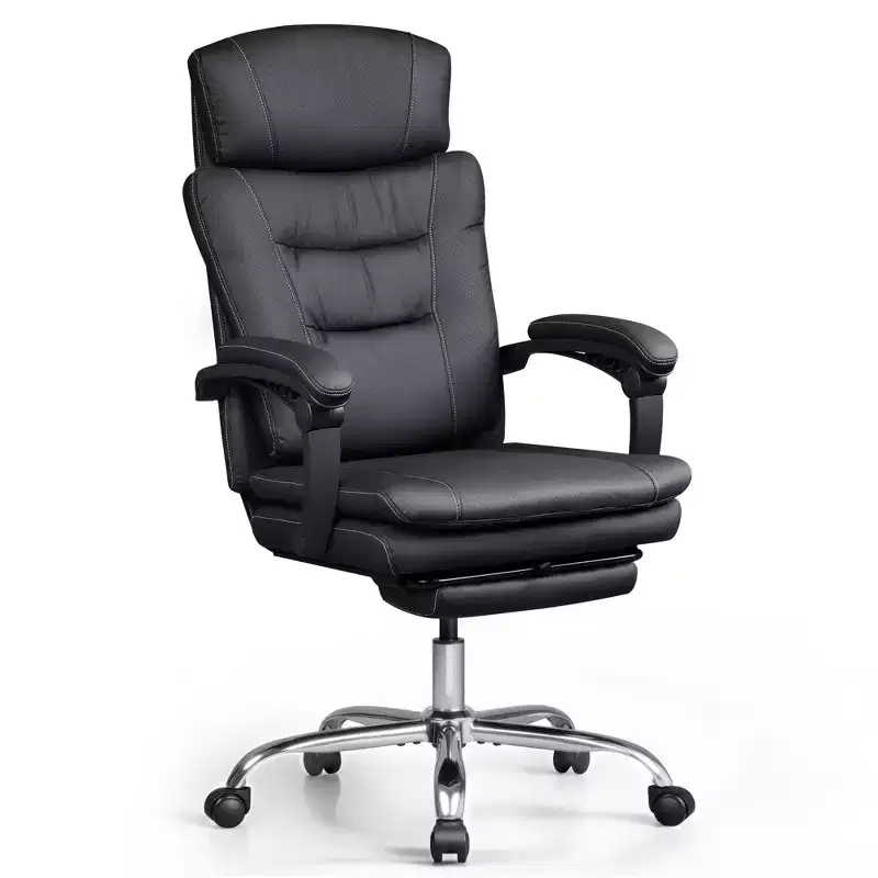 Executive Leather Home Office Chair with Footrest, High Back Heavy Duty Ergonomic Desk Chair, Big and Tall with Lumbar Support