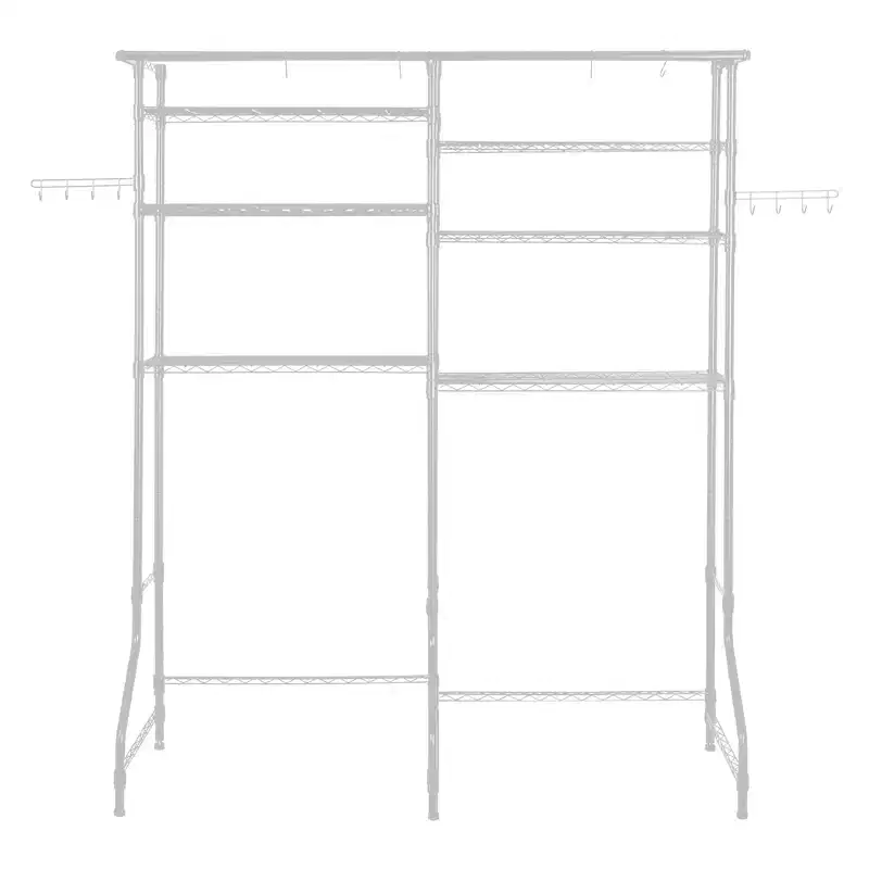 White 6-Tier Over Washer & Dryer Storage Shelf with Hanger Rod & Hooks, Single Use