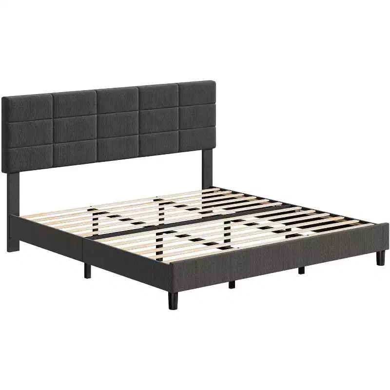 DobleePy King Size Bed Frame, Grey, No Box Spring Needed, Heavy Duty, Strong Bearing Capacity, Noise-Free, Adjustable Headboard, Easy Assembly
