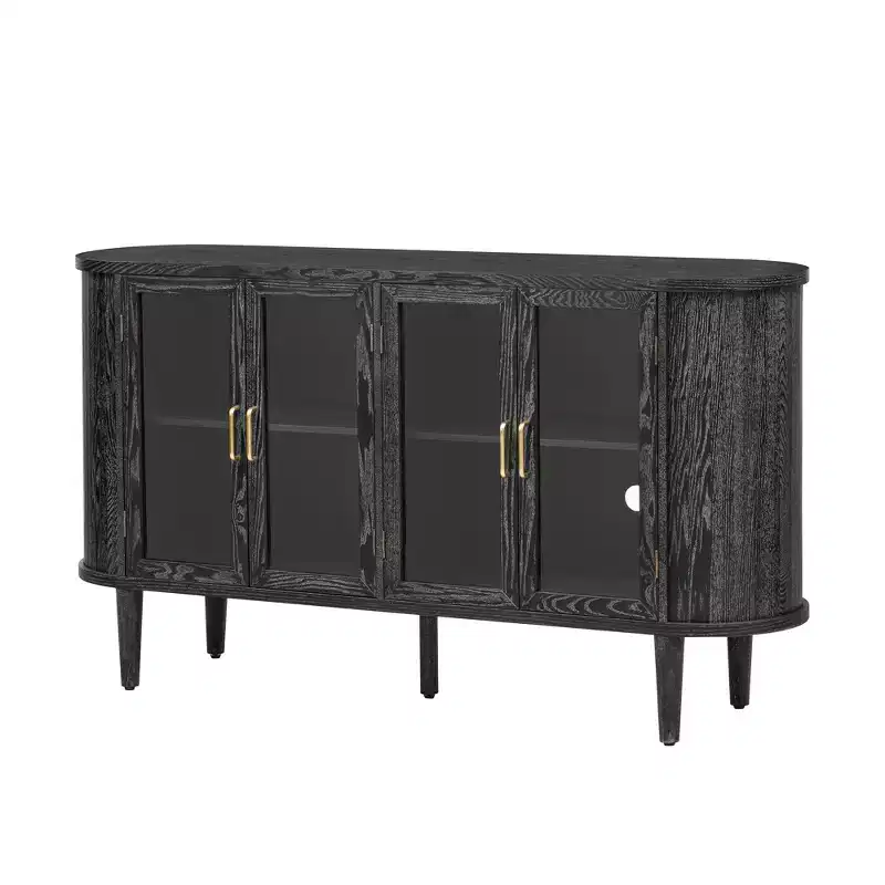 Sideboard Storage Cabinet with Glass Doors and Adjustable Shelves, Black