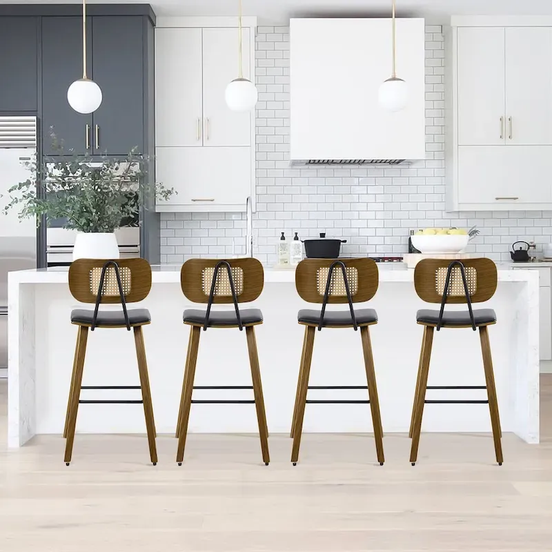26-inch Wood Counter Height Bar Stools with Rattan Back