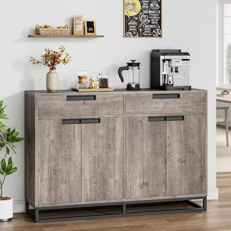 Sideboard Buffet Cabinet, 55 Kitchen Accent Modern Storage Cabinet with 2 Drawers and 4 Doors, Coffee Bar Buffet Table for Kitchen, Dining Room