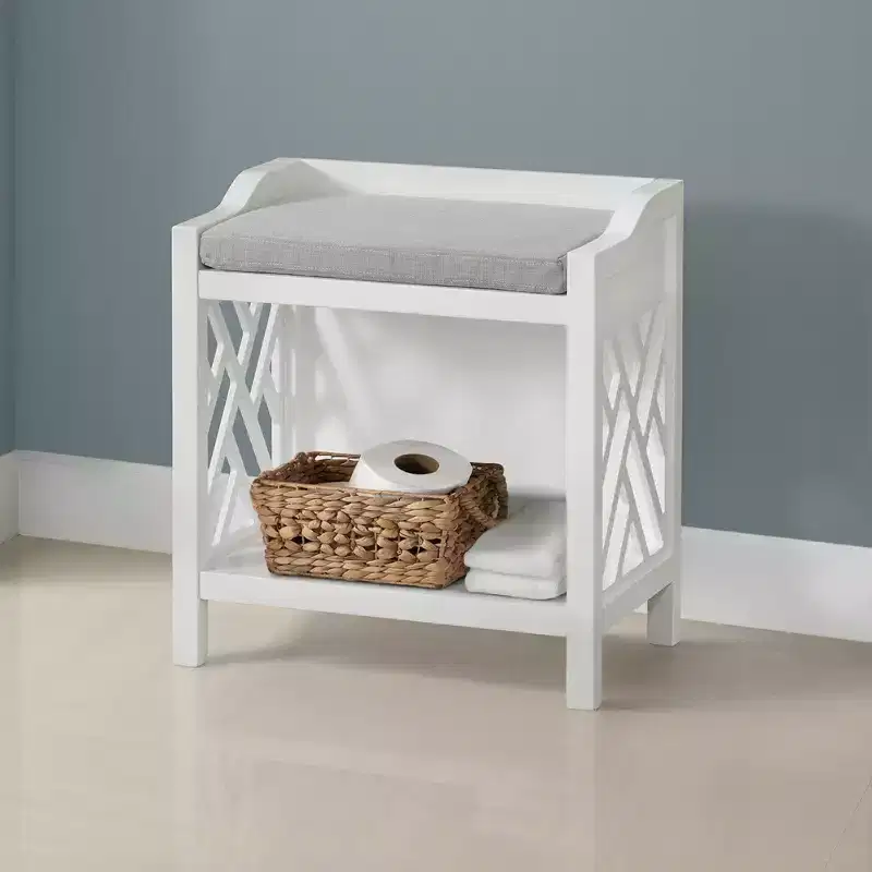 Coventry Bench with Cushion White - Alaterre Furniture: Rectangle Upholstered Wood Frame, Polyester Textile, Spot Clean