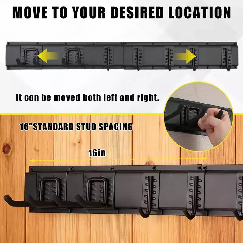 Tool Organizer, Garage Organizer  64 in Heavy Duty Metal Wall Mount Shovel Broom Holder with 12 Adjustable Hooks