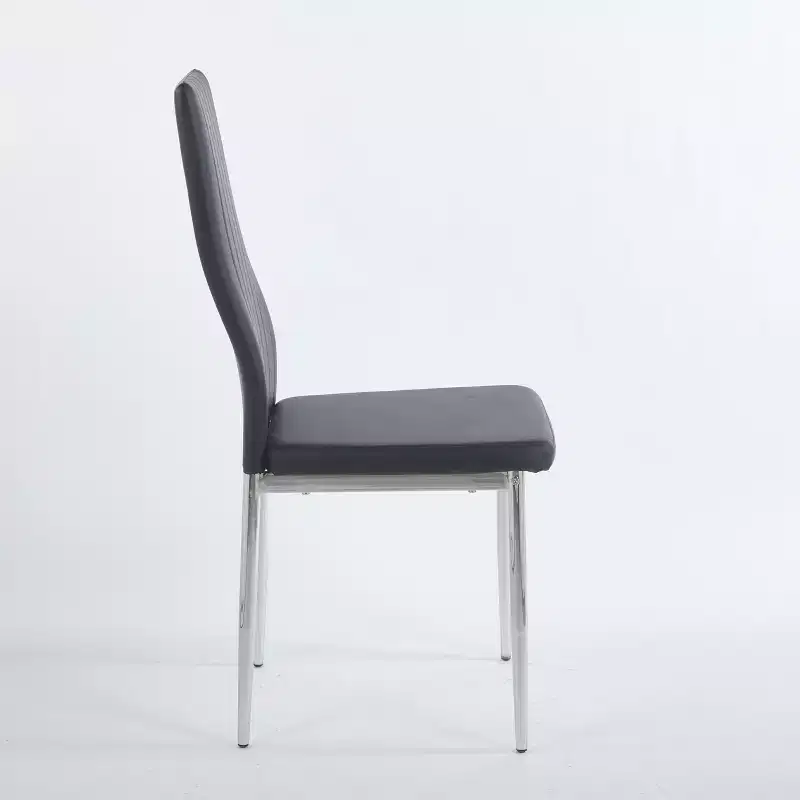 Set of 4 Dining Chairs with Chrome Color Legs and Black Seats, Comfortable and Durable