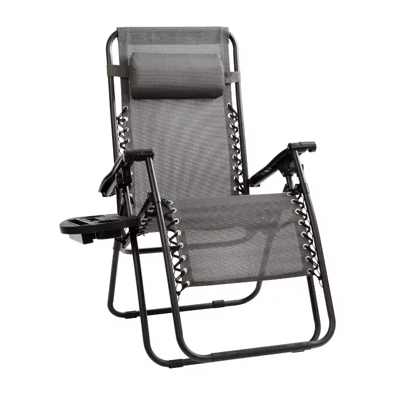 Merrick Lane Set of 2 Folding Mesh Upholstered Zero Gravity Chair with Removable Pillow and Cupholder Tray