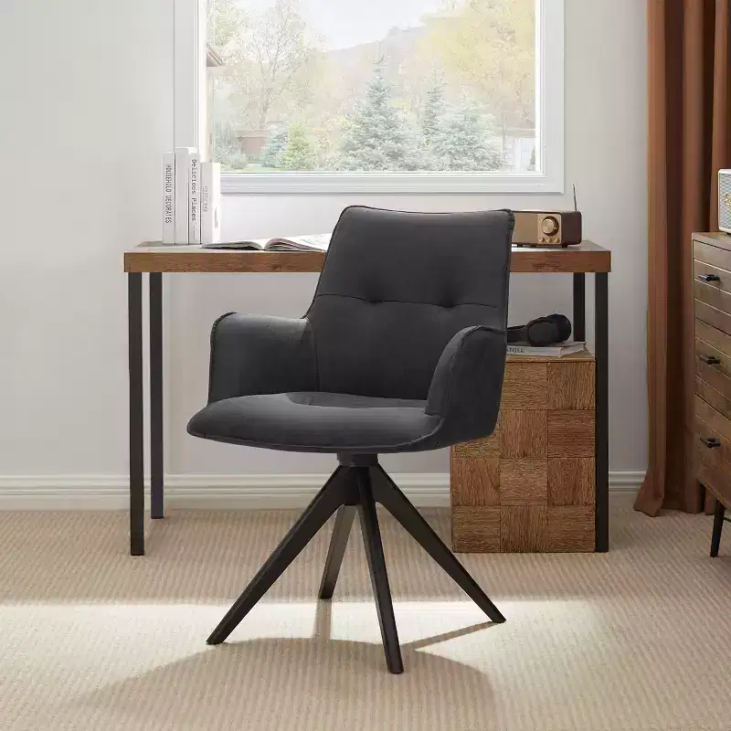 Art Leon Faux Leather Swivel Accent Office Chairs with Oak Wood Legs