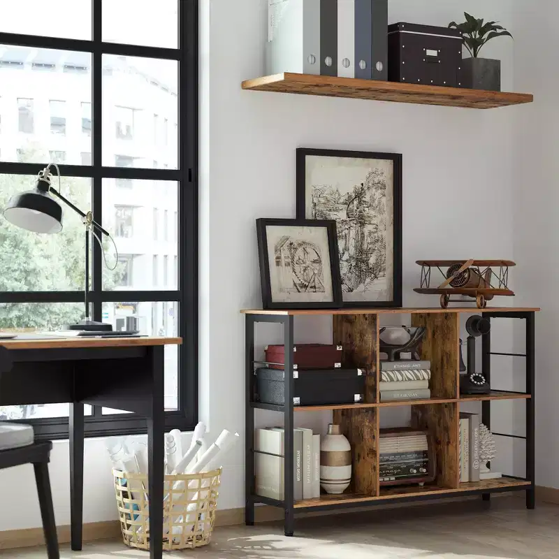 Bookshelf, Cube Shelf, Console Table, TV Stand with 6 Storage Cubes, 13 x 47.2 x 31.5 Inches Industrial Design, Rustic Brown